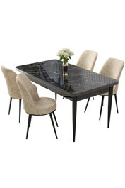 Hanah Home Juego de Mesa y Sillas de Comedor Negro Mármol y Crema 5 Piezas